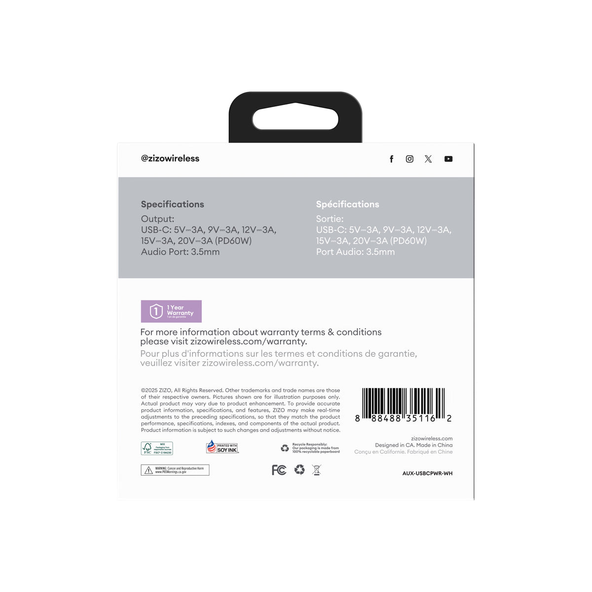 ZIZO Pulse USB-C to 3.5mm Audio Adapter with Charging Passthrough