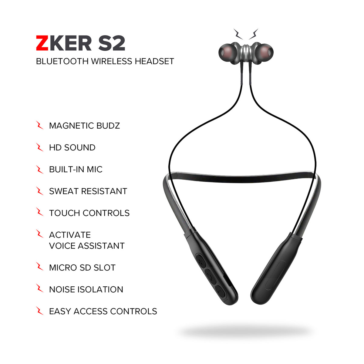 For any Phone Model with Bluetooth Capability - ZIZO ZKER S2 Bluetooth Neckband Wireless Headset - ZIZO Wireless