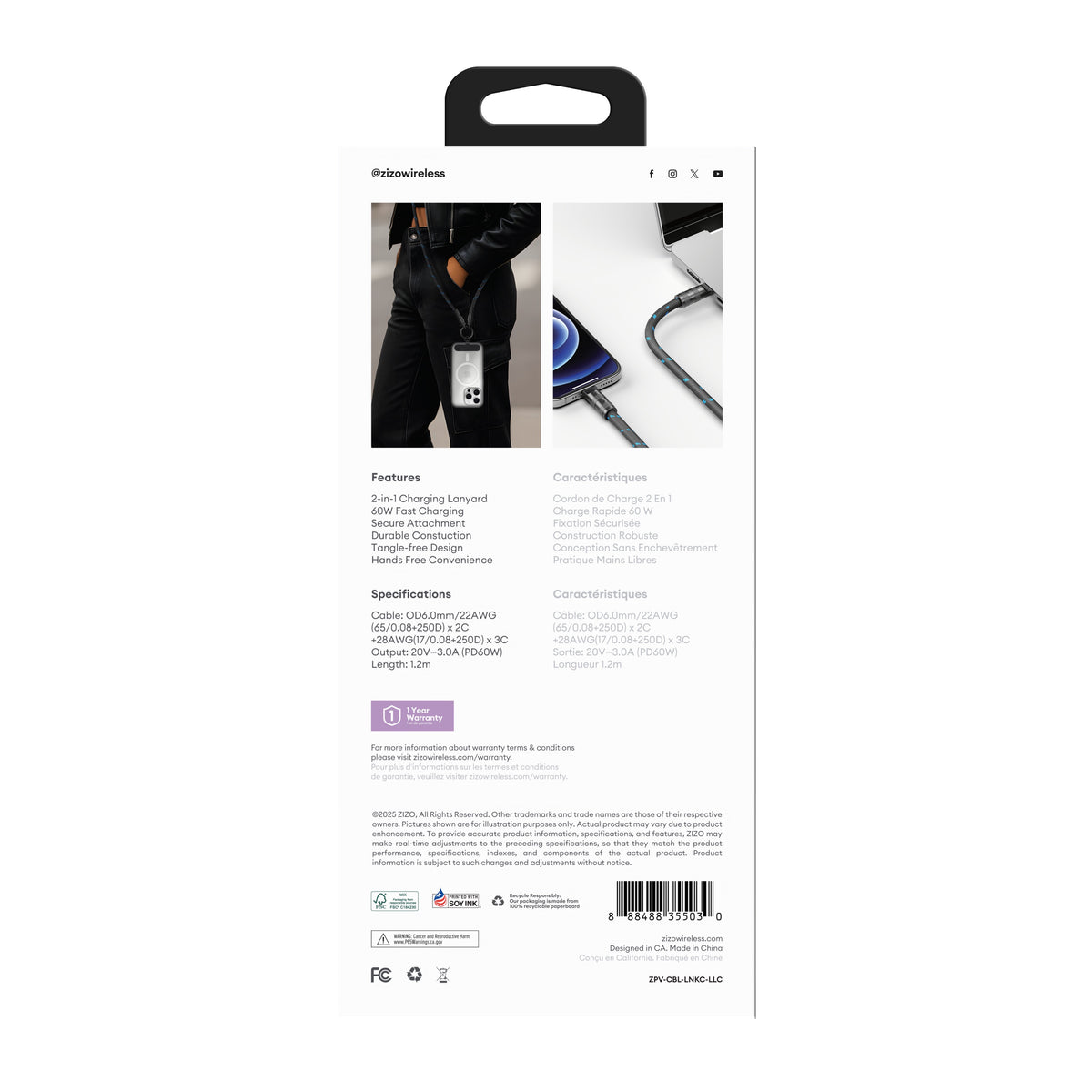 ZIZO PowerVault Link+ Lanyard USB-C Cable