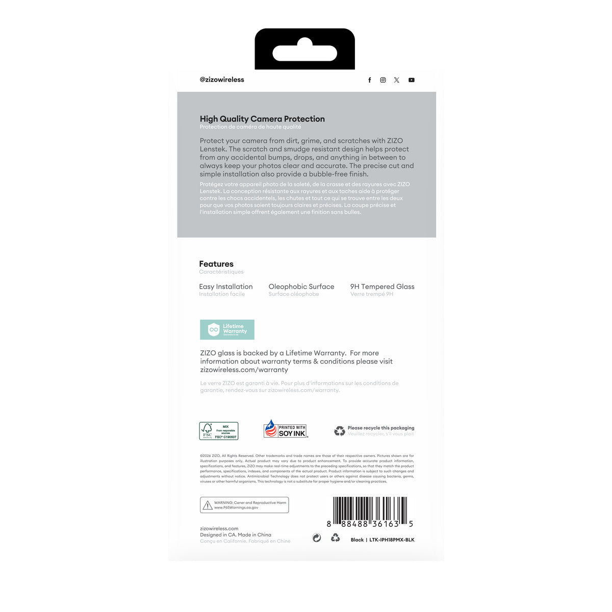 ZIZO LensTek iPhone 18 Pro Max Camera Lens Protector
