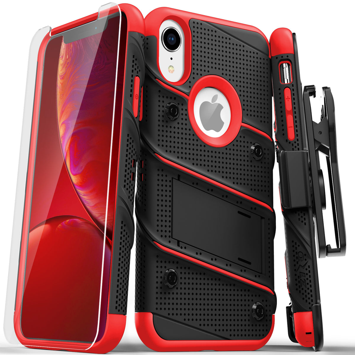 For iPhone XR - BOLT Case with Built In Kickstand Holster and Tempered Glass Screen Protector - ZIZO Wireless