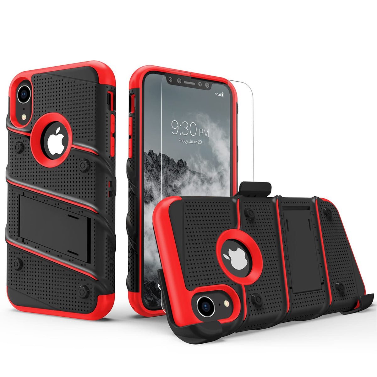 For iPhone XR - BOLT Case with Built In Kickstand Holster and Tempered Glass Screen Protector - ZIZO Wireless
