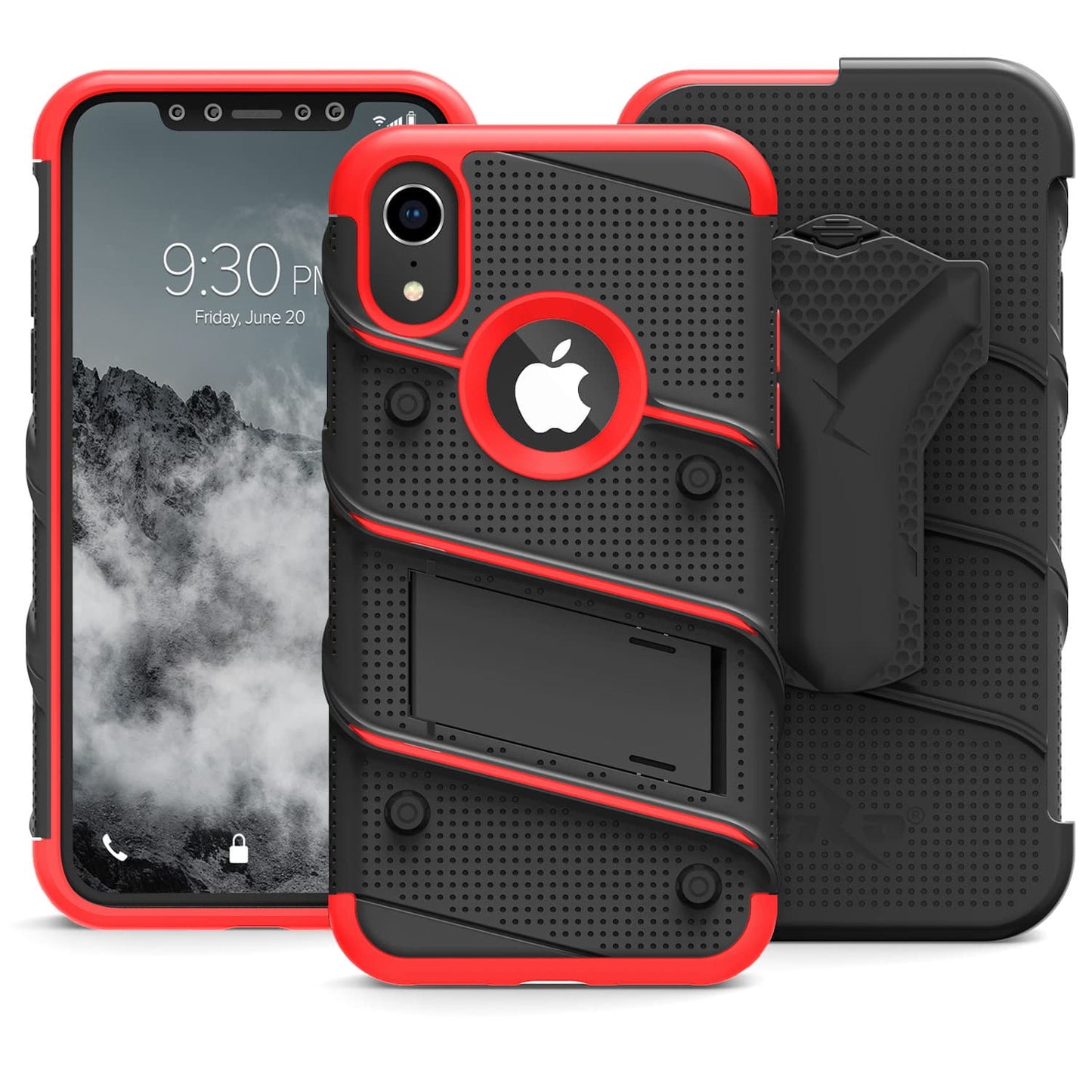 For iPhone XR - BOLT Case with Built In Kickstand Holster and Tempered Glass Screen Protector - ZIZO Wireless