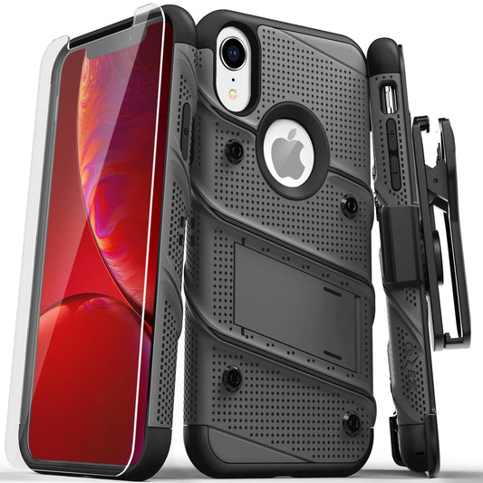 For iPhone XR - BOLT Case with Built In Kickstand Holster and Tempered Glass Screen Protector - ZIZO Wireless