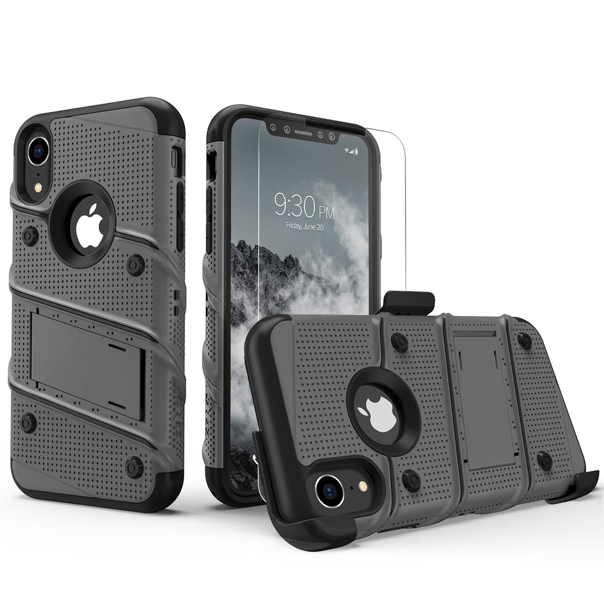 For iPhone XR - BOLT Case with Built In Kickstand Holster and Tempered Glass Screen Protector - ZIZO Wireless