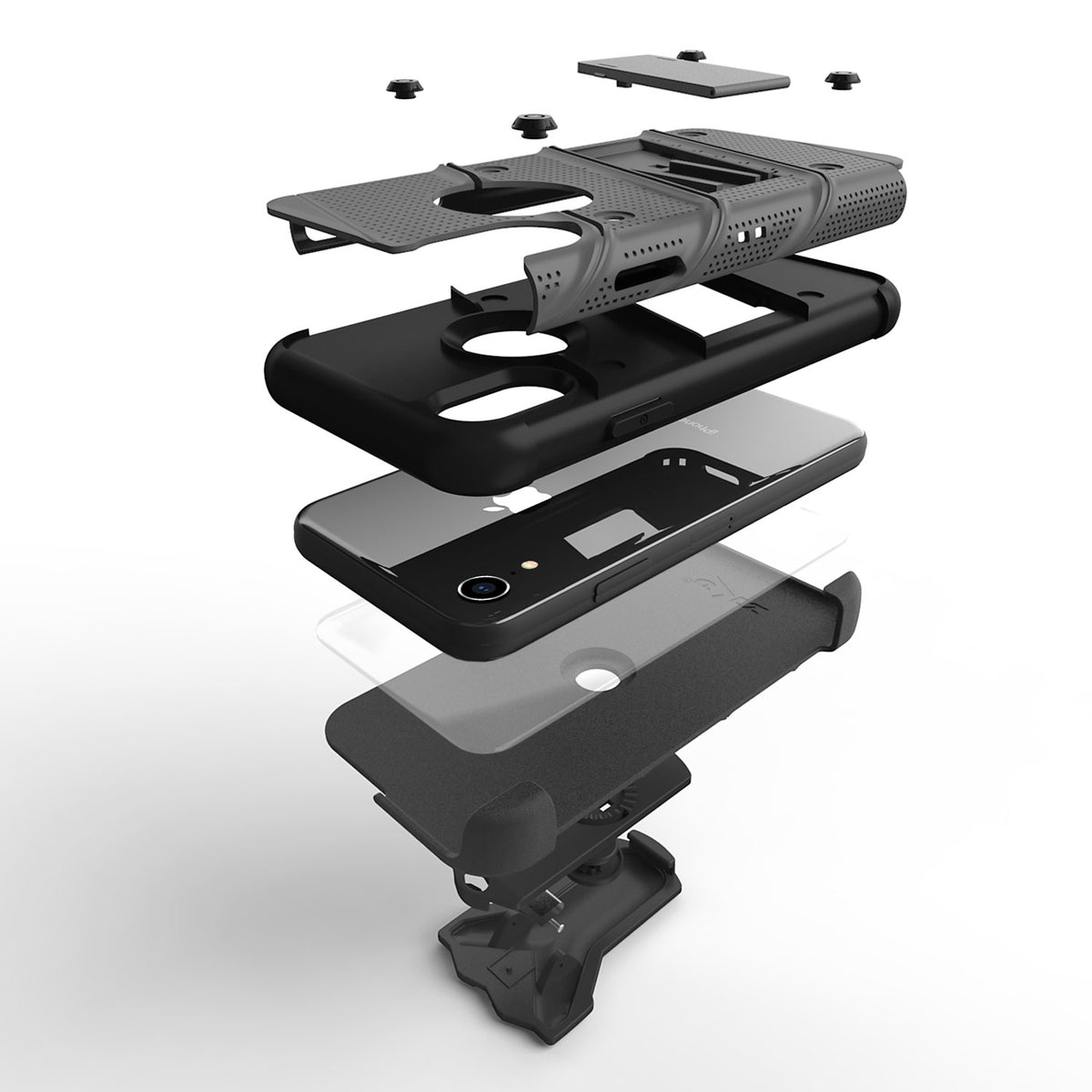 For iPhone XR - BOLT Case with Built In Kickstand Holster and Tempered Glass Screen Protector - ZIZO Wireless