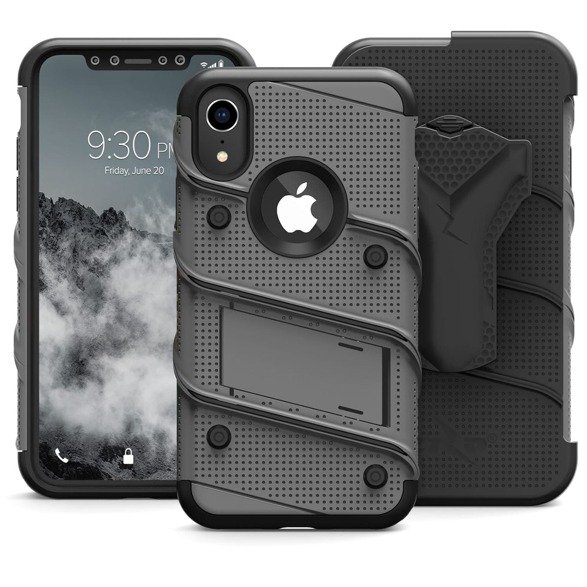 For iPhone XR - BOLT Case with Built In Kickstand Holster and Tempered Glass Screen Protector - ZIZO Wireless