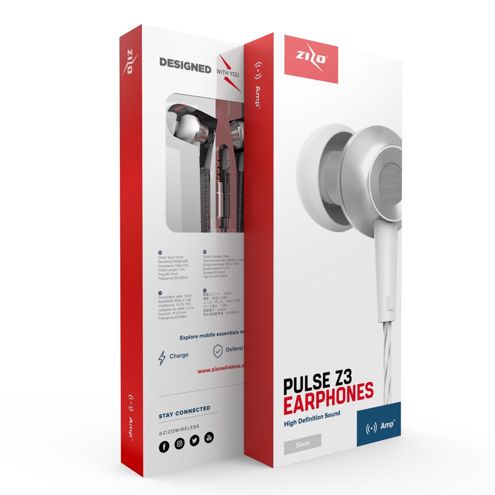 ZizoAmp Pulse Z3 In Ear Headphones with Dynamic Amp Sound Earphones Earbuds - ZIZO Wireless