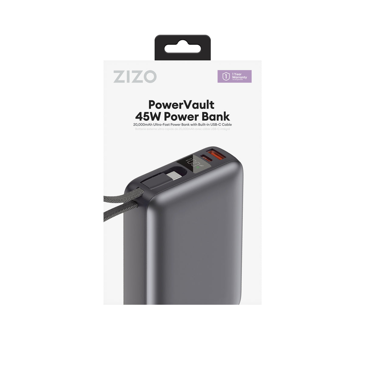 ZIZO PowerVault 45W Power Bank 20,000mAh with Built-in USB-C Cable