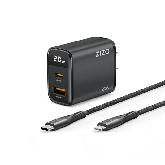 ZIZO PowerVault 20W Charger Bundle with 4FT Braided Nylon USB-C to Lightning Cable
