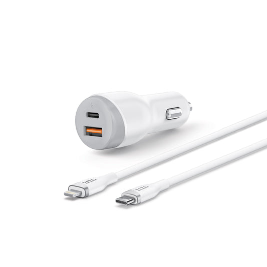 ZIZO PowerVault 30W Dual Port Car Charger Bundle + Lightning to USB-C Cable + USB-A Adapter - ZIZO Wireless