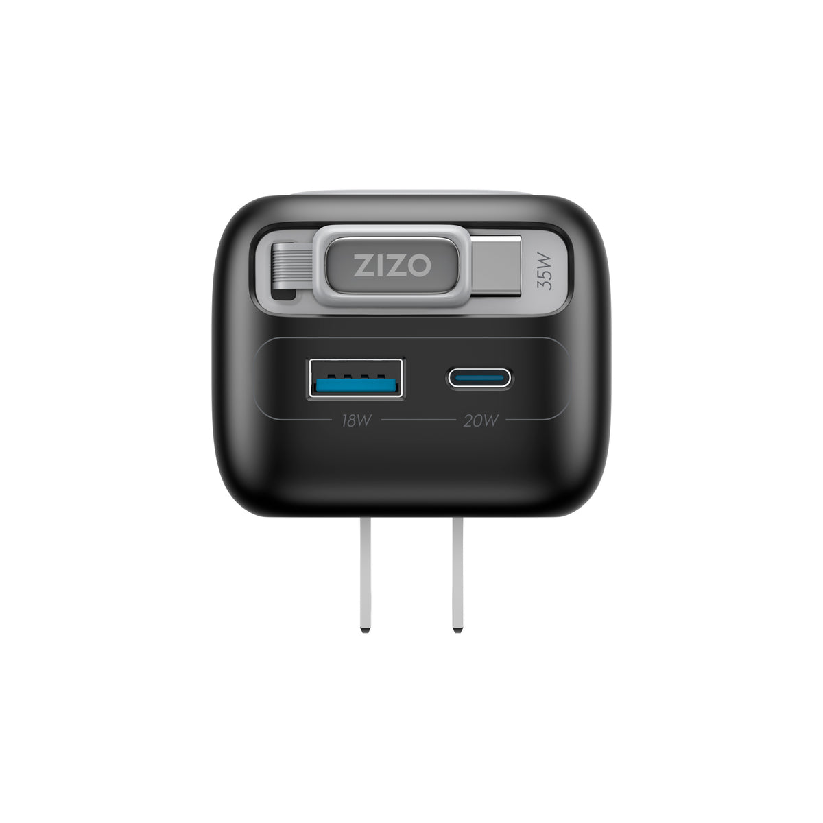 ZIZO PowerVault Cube 35W GaN Travel Charger with Retractable USB-C Cable and Multi-Port Charging