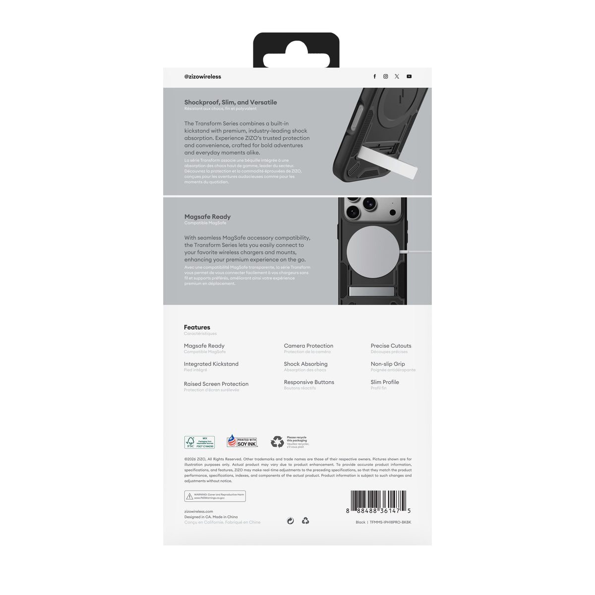 ZIZO Transform Series iPhone 18 Pro Kickstand MagSafe Case